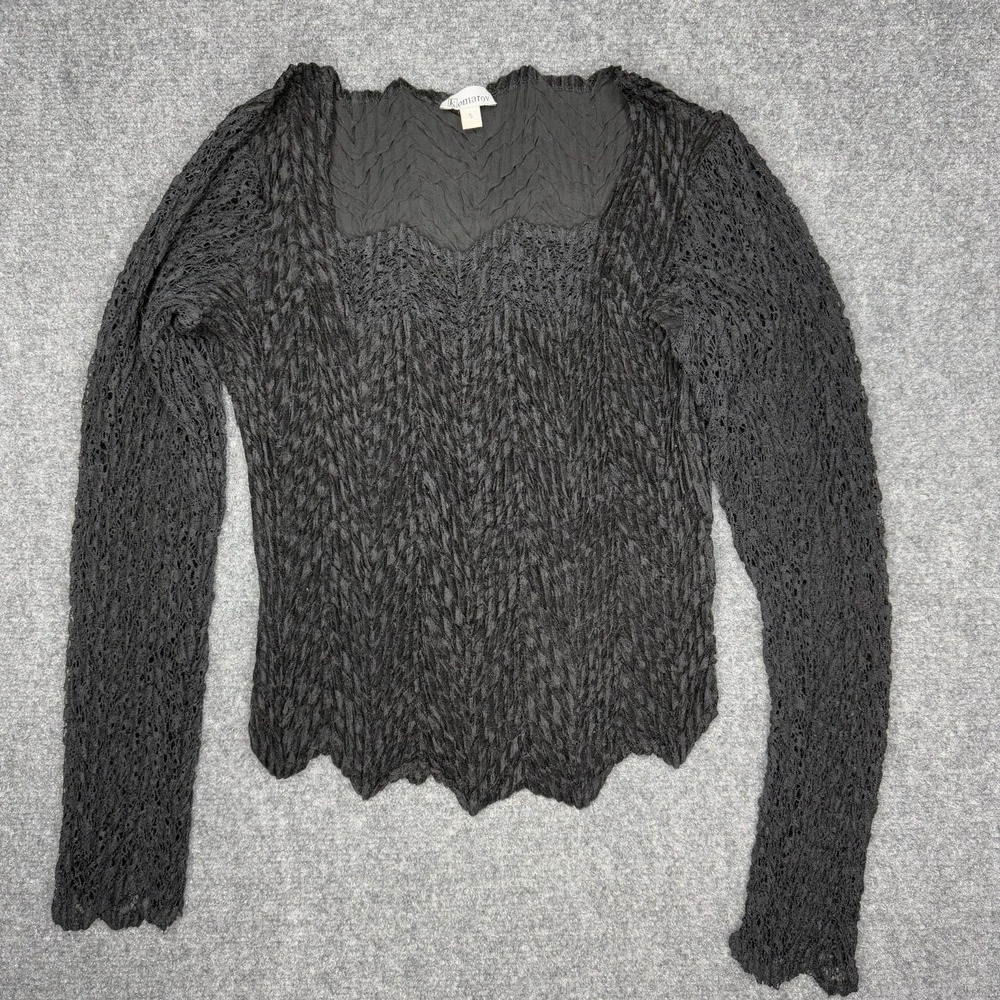 Komarov Women's Black Stretchy Velvet Ruffled Texture Top Lace Size Small